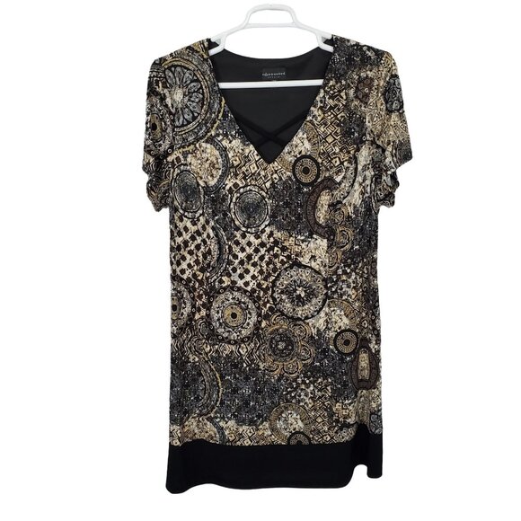 Connected Size 18W Dress Patterned Crisscross Neck Earthy Artifact Print - Picture 2 of 7